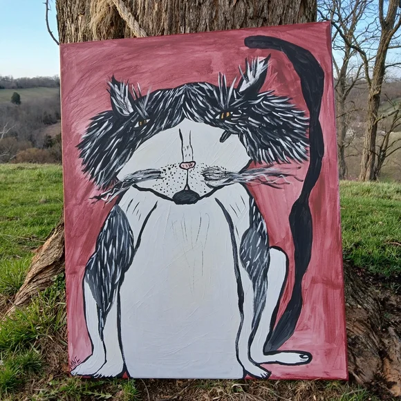 Tuxedo Cat Painting Folk Art - Picture 3 of 10